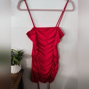 Red Ruched Spaghetti Strap Dress